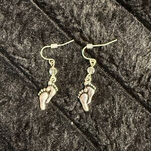 Silver Footprint Dangle Earrings